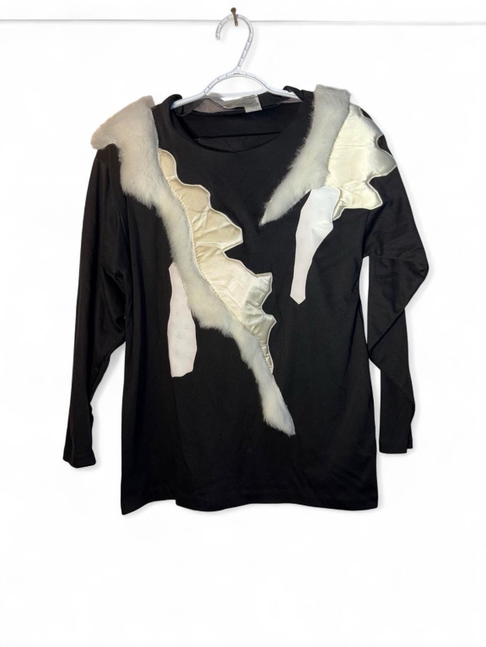 Vintage by Gabriel Black Long-Sleeve Crewneck Top with Cream Faux-Fur Accents